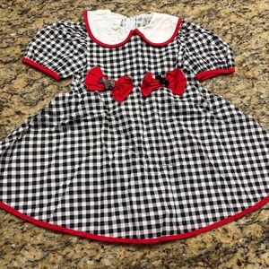 Vintage Isabella Girls Gingham Dress Black White Red Scottie Dog Bows Size 4 USA